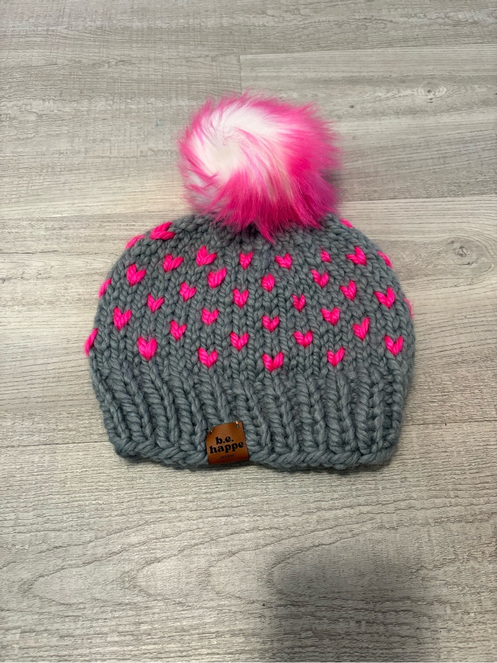 b.e. happe Hand Knit Hot Pink Pom Pom Beanie